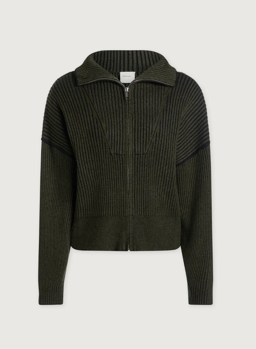 Varley Carmen Zip-Through Knit Sweater Olive Green Large EUC